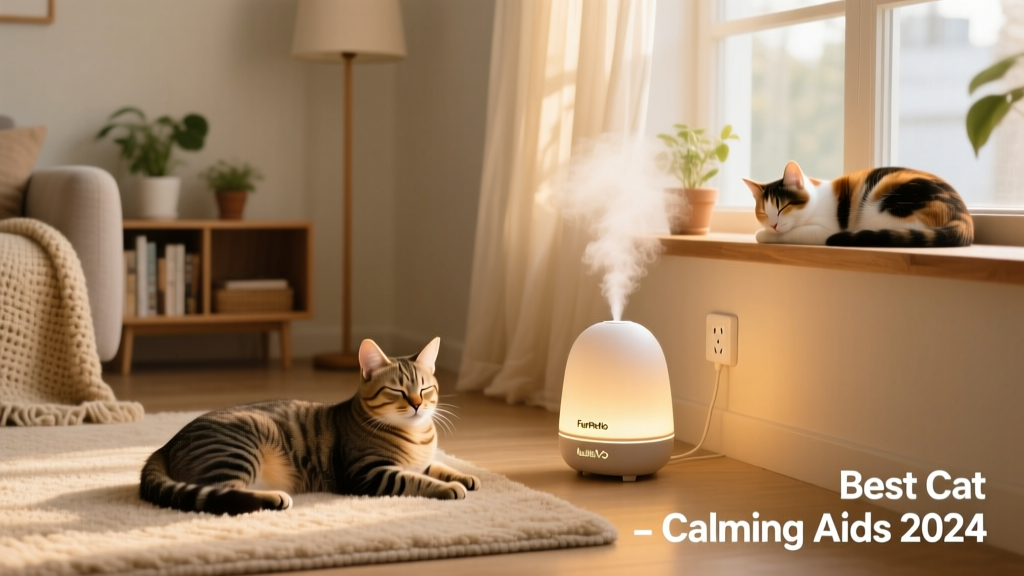 FurPetVo MultiCat diffuser plugged into a wall socket, emitting a soft glow in a quiet living room