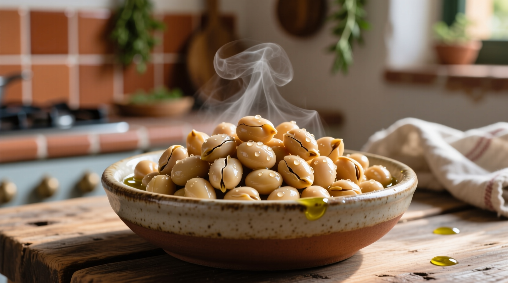 Nahaufnahme gekochter Kichererbsen in Schüssel