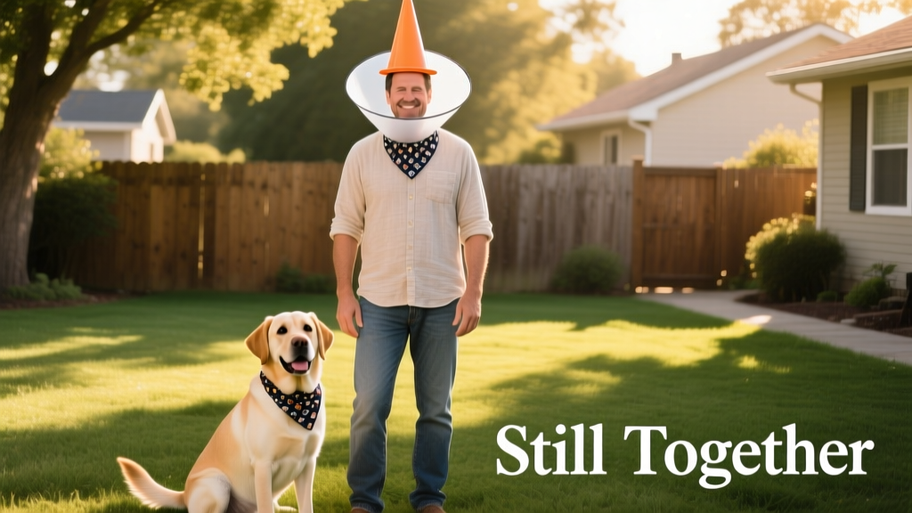 Watch This Father Wear a 'Cone of Shame' So His Labrador Isn't Alone