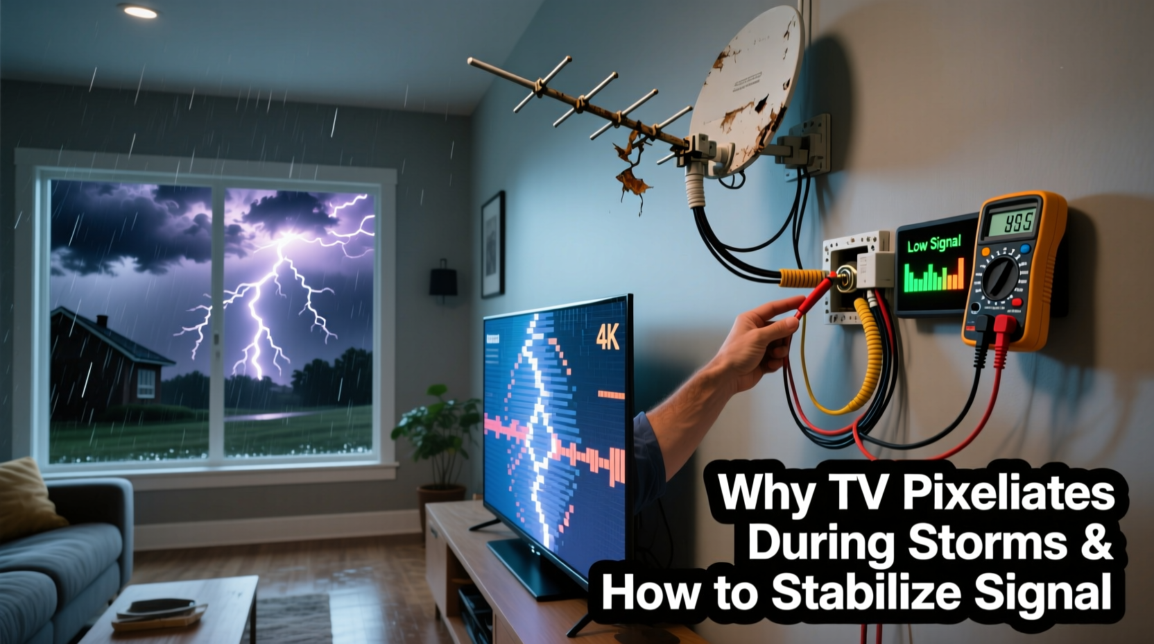 why does my tv pixelate during storms and how to stabilize signal