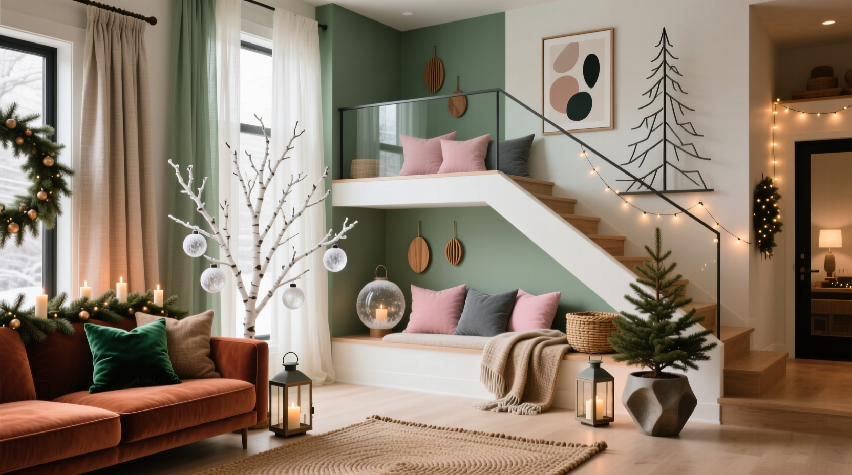 how to create a cohesive christmas look across multiple floors without repeating the same color twice