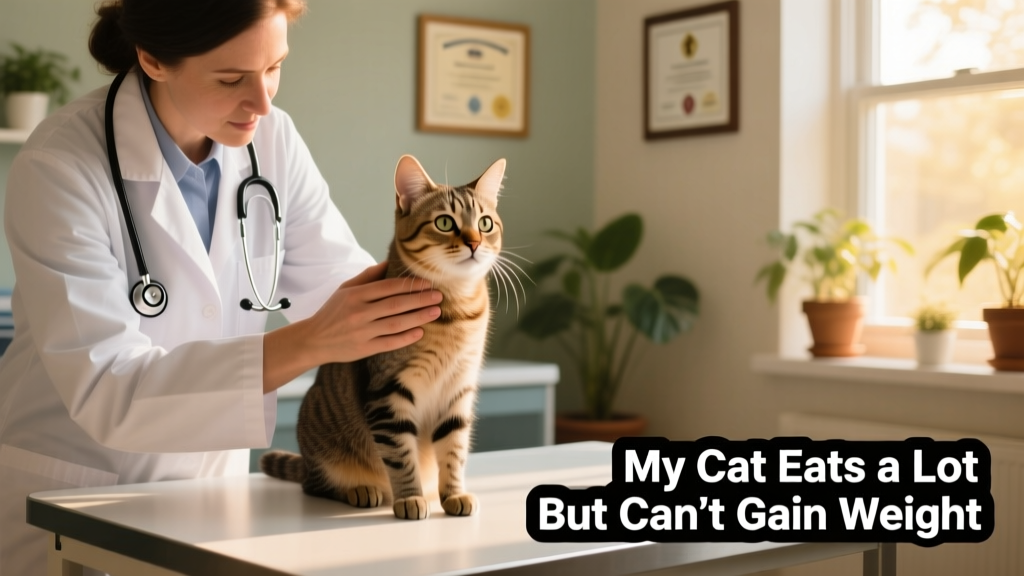 Veterinarian gently palpating a cat's neck area during a physical exam