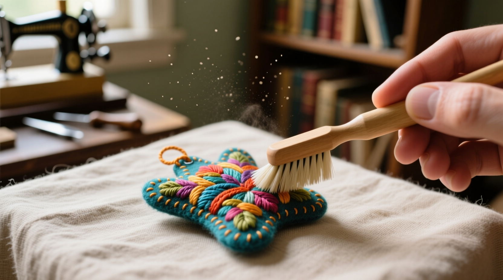 how to clean a felt anime keychain without flattening embroidery