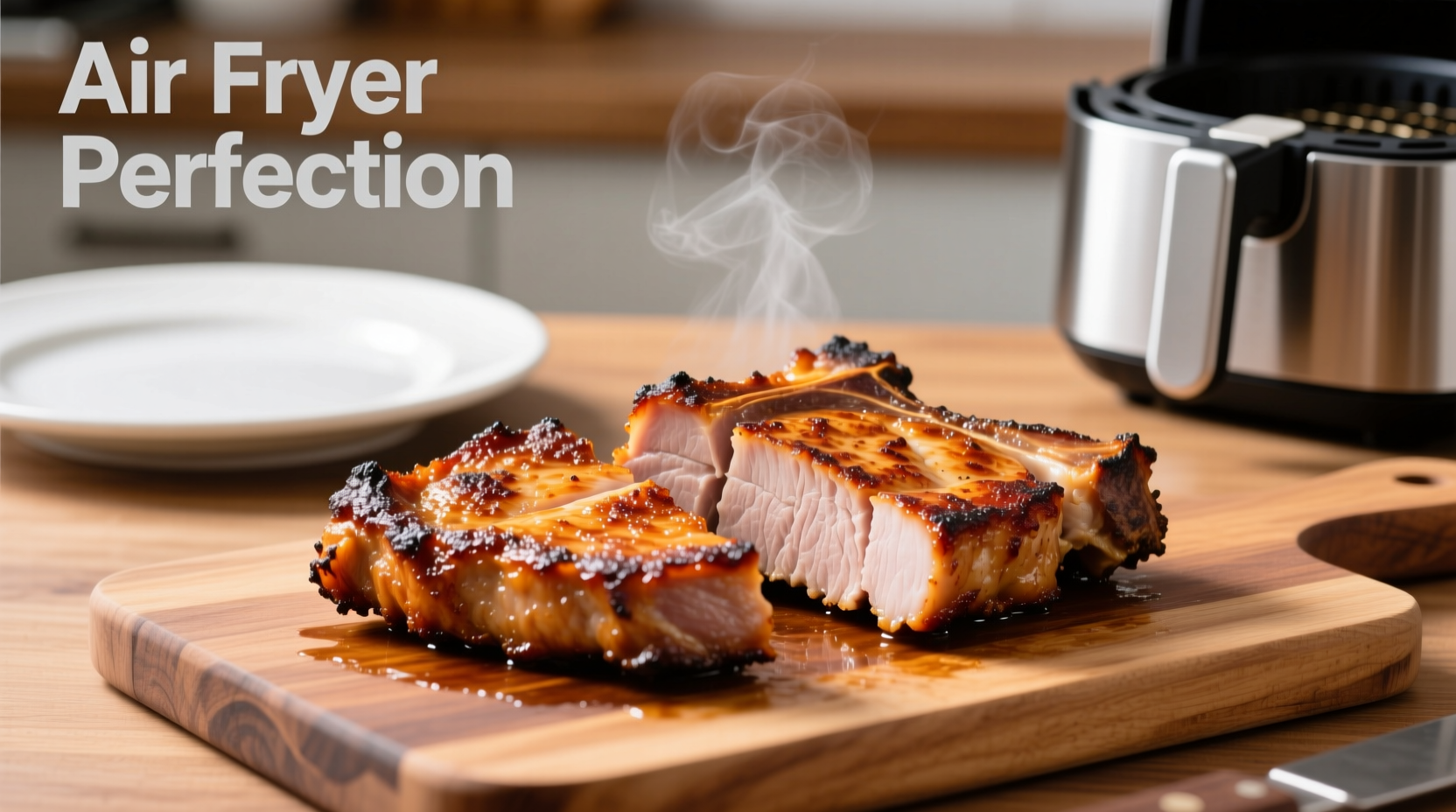 Perfectly cooked air fryer pork chops with golden crust