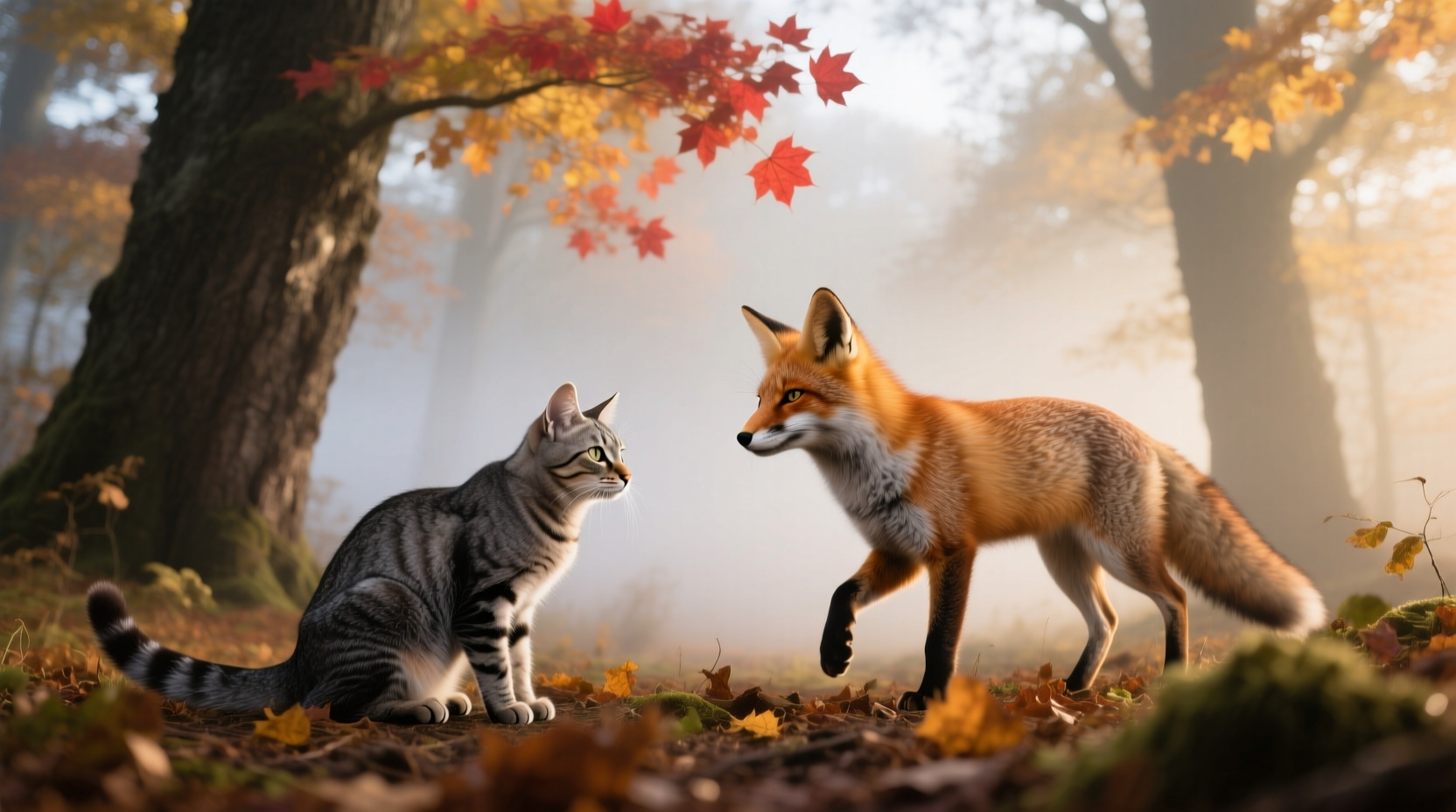 Katze beobachtet Zimt aus sicherer Distanz