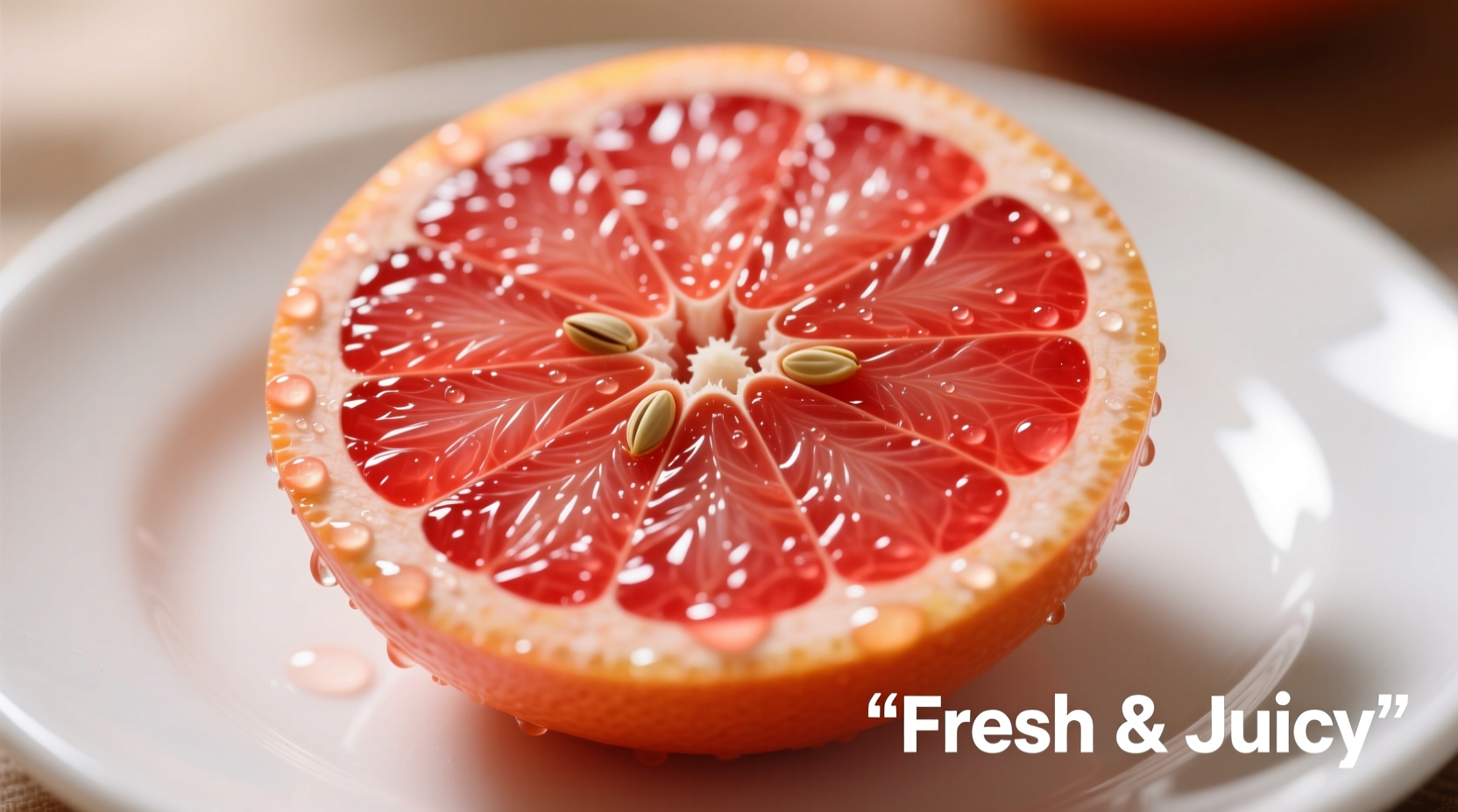 Freshly cut red grapefruit showing juicy segments