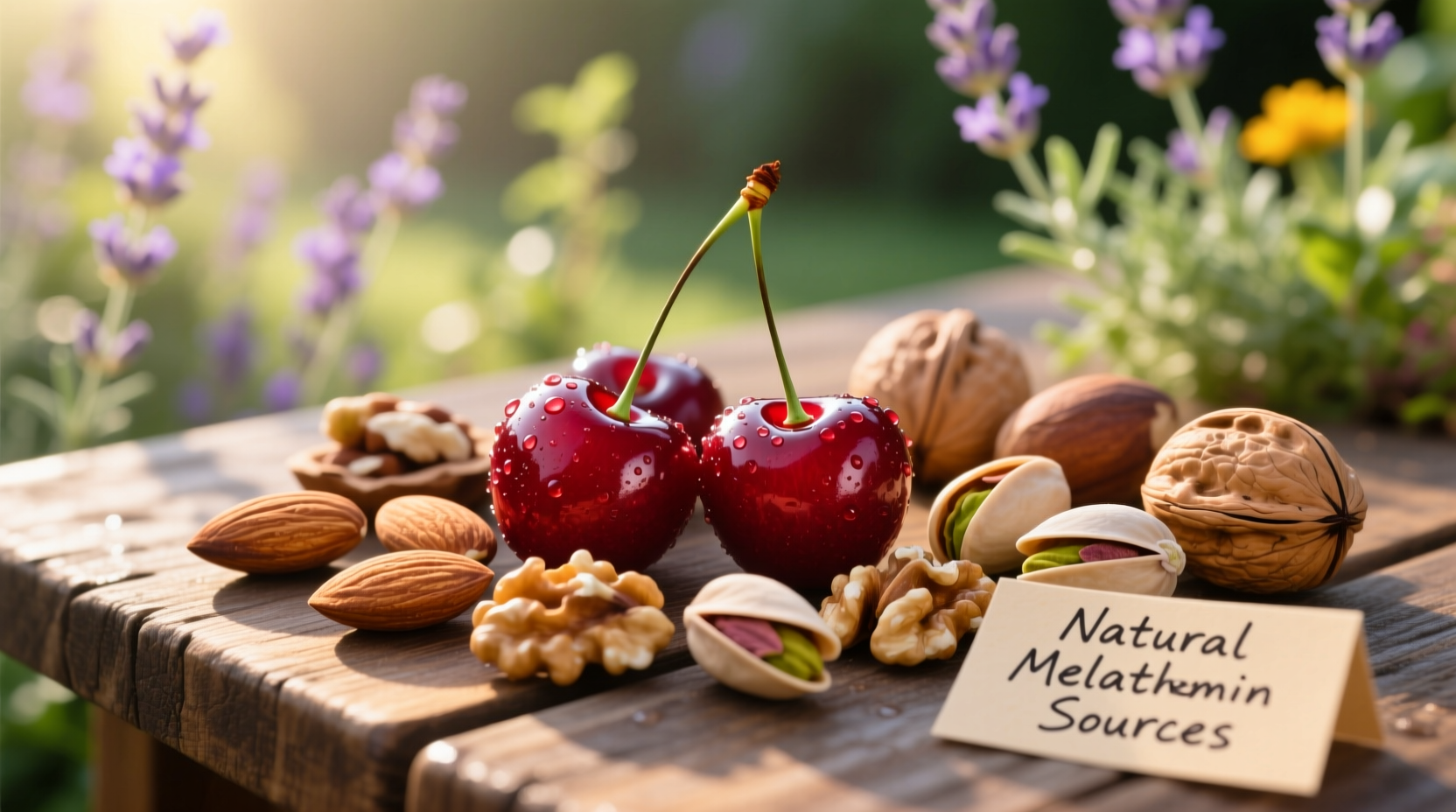 Natural melatonin food sources including cherries and nuts