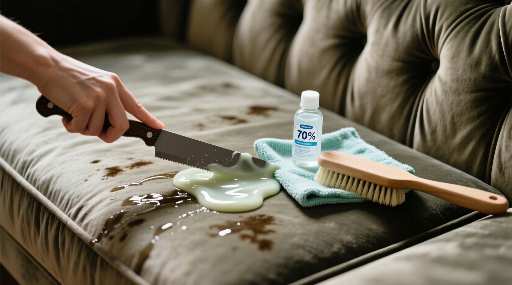 how to remove slime from velvet sofa without leaving water stains