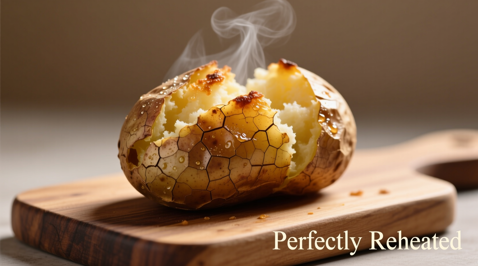 Perfectly reheated baked potato with crisp skin