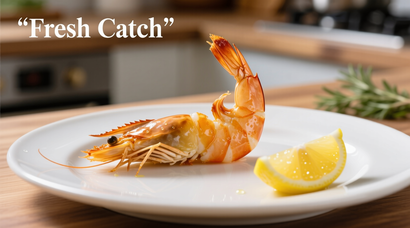 Perfectly cooked shrimp on white plate with lemon