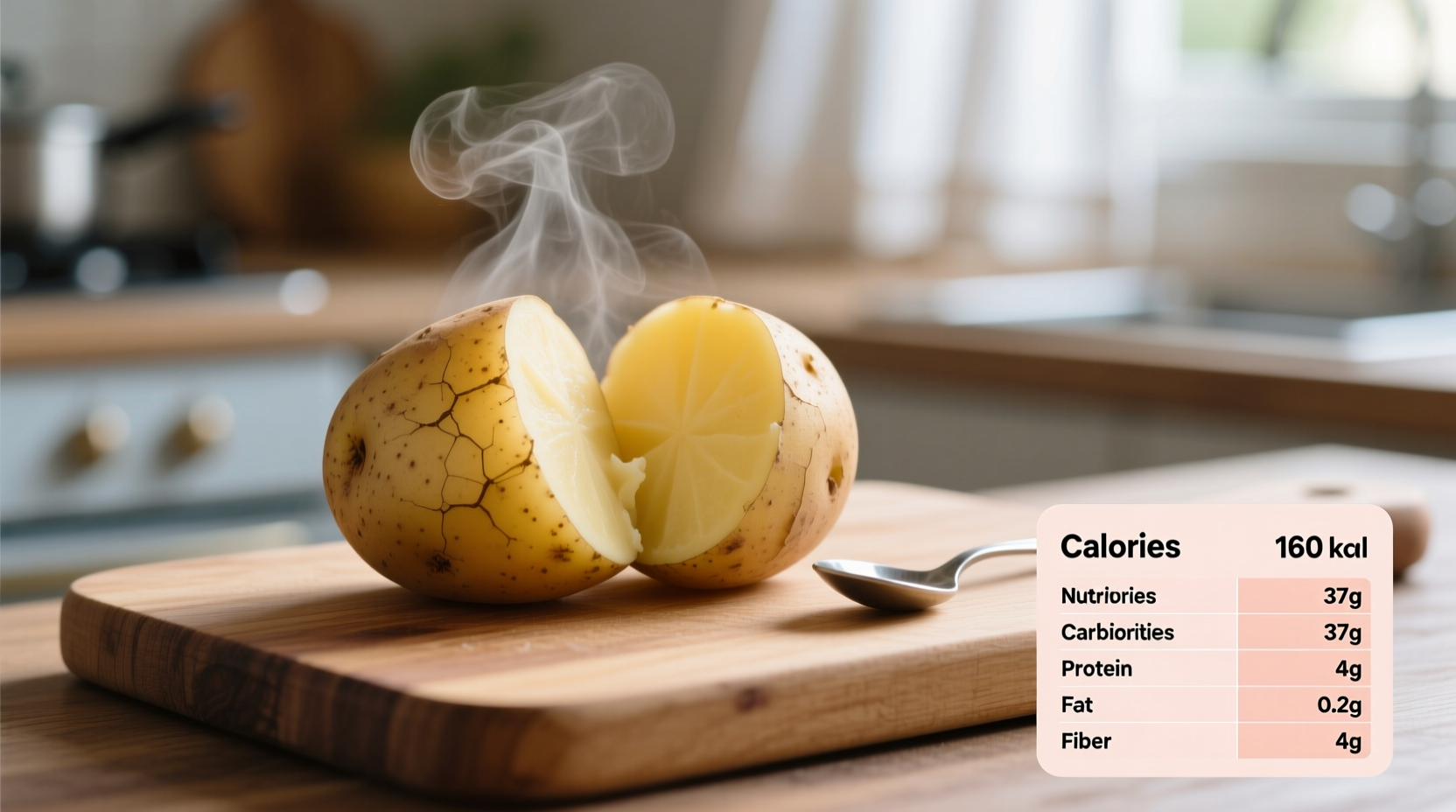 Boiled potatoes with nutritional information chart