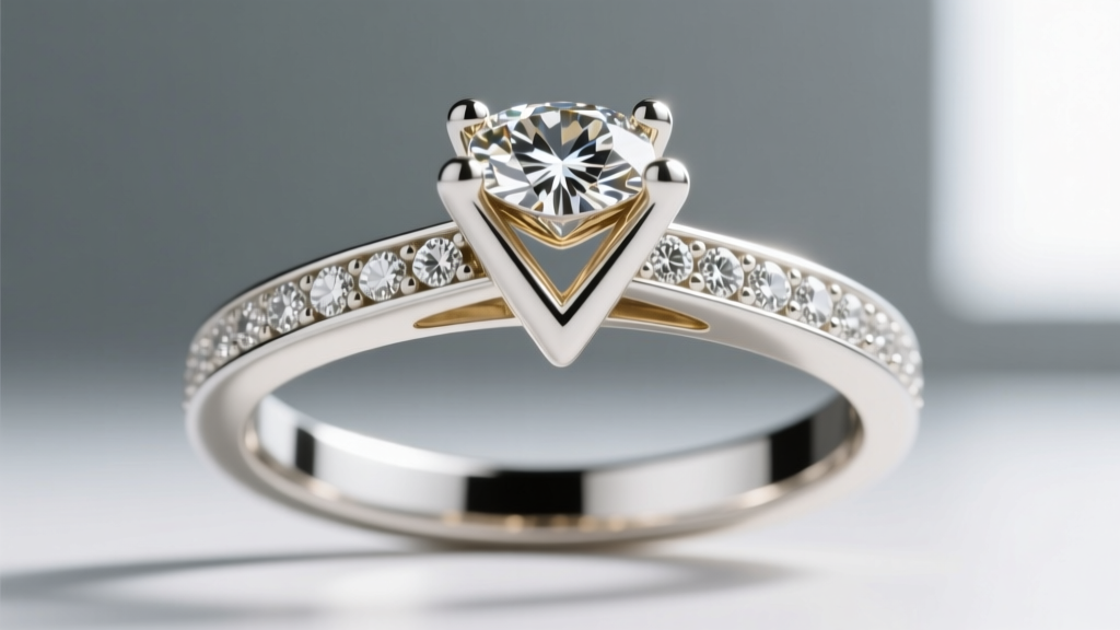 Macro shot of a white gold fixed V-bail on a diamond martini setting, revealing the precise solder joint and sturdy metal width.