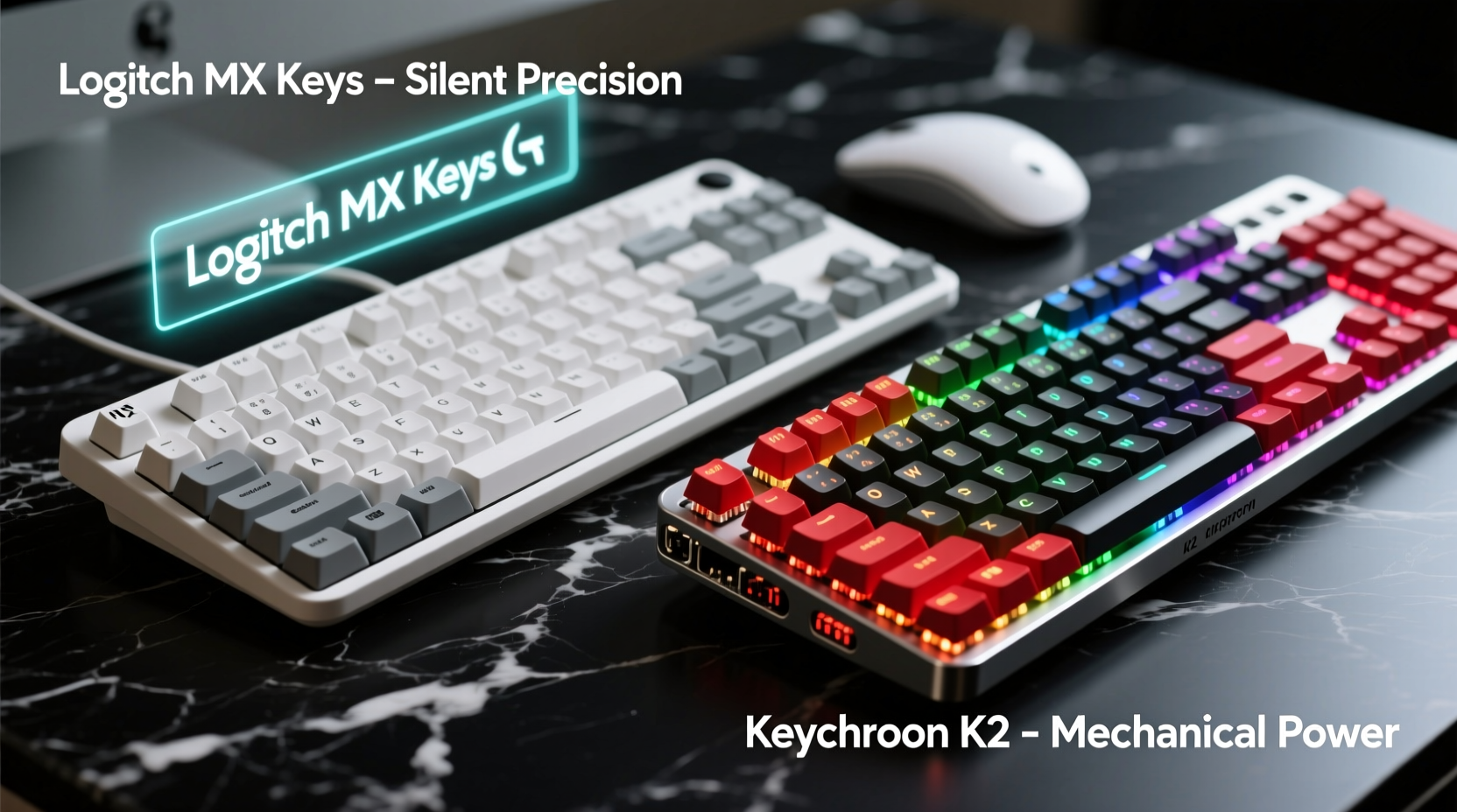 logitech mx keys vs keychron k2 mechanical typing experience side by side