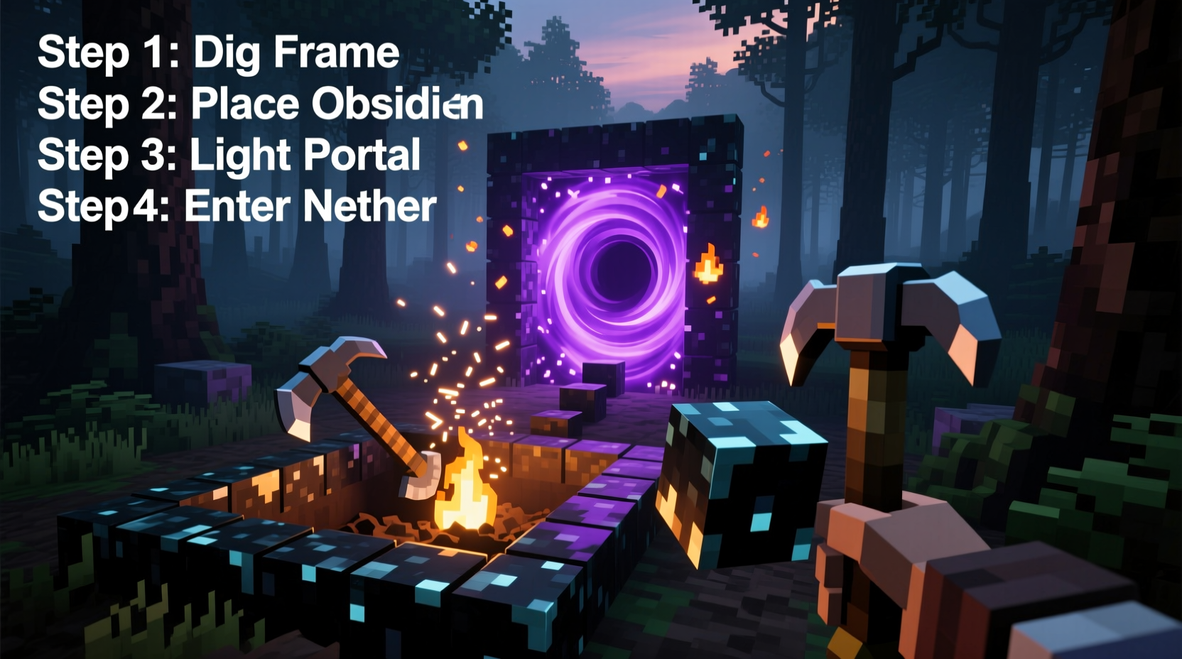 how to build a nether portal in survival mode step by step