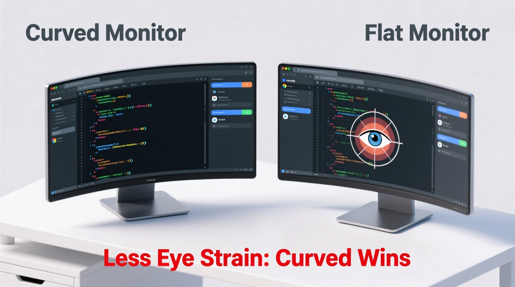 curved vs flat monitors for coding and productivity which causes less eye strain