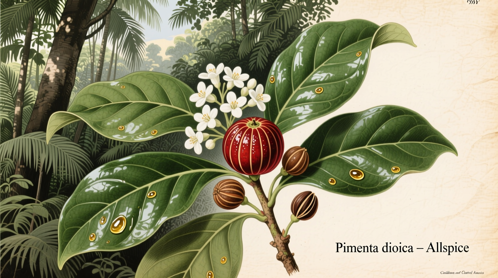 Pimentbeeren in verschiedenen Stadien