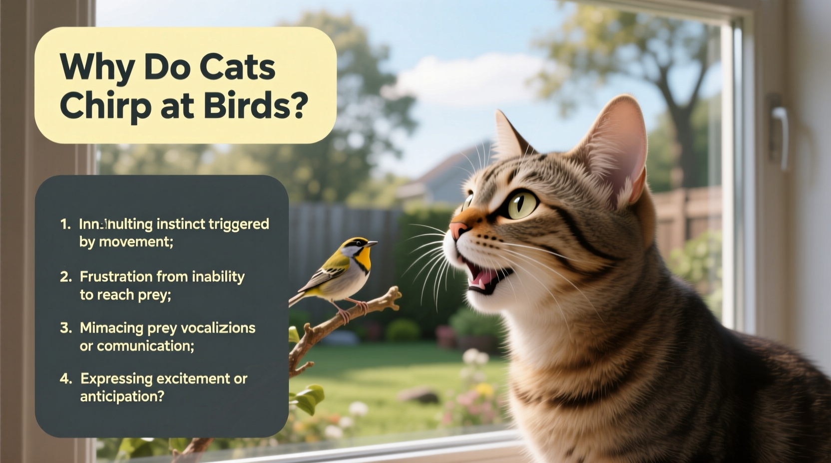 why does my cat chirp at birds window watching explained
