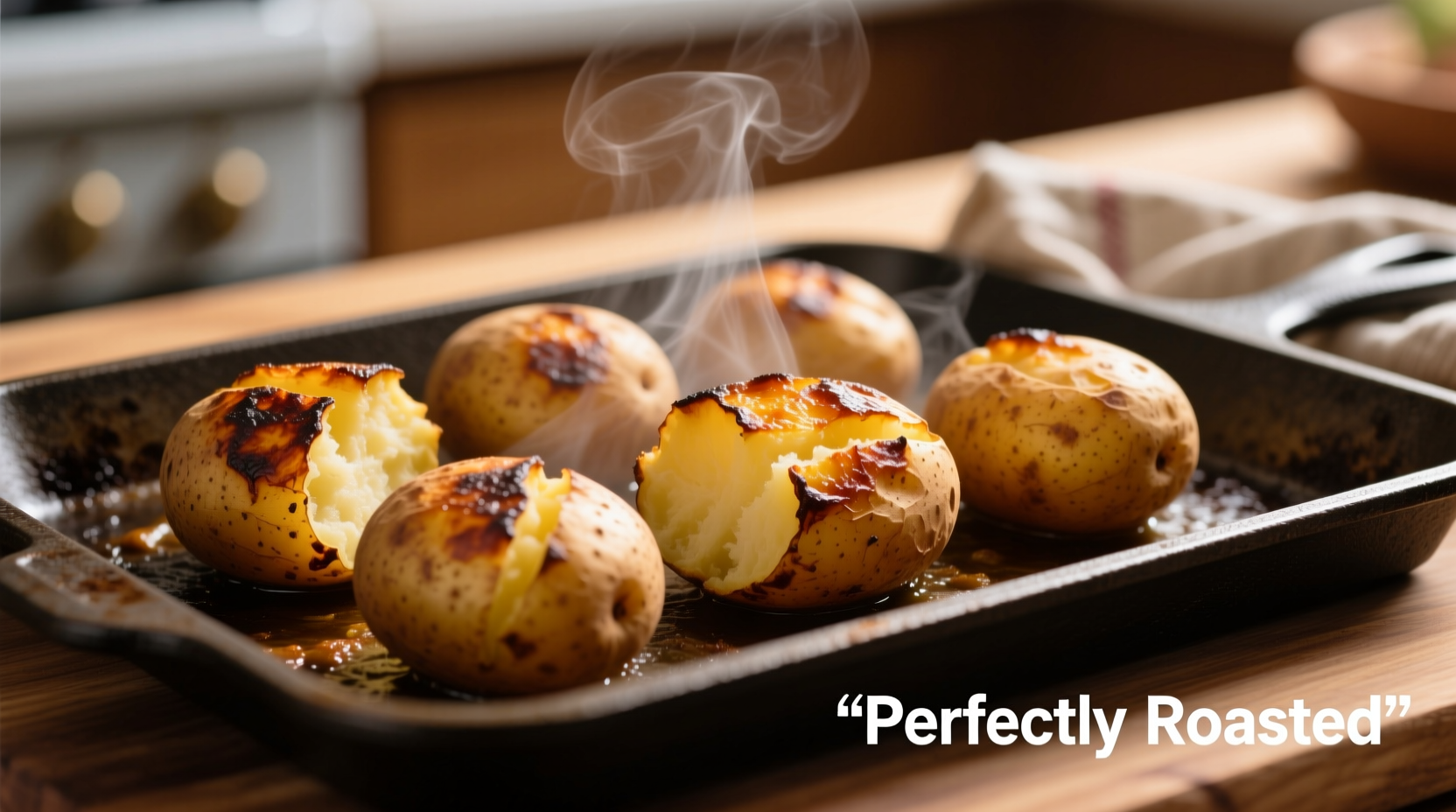 Perfectly roasted potatoes on baking sheet