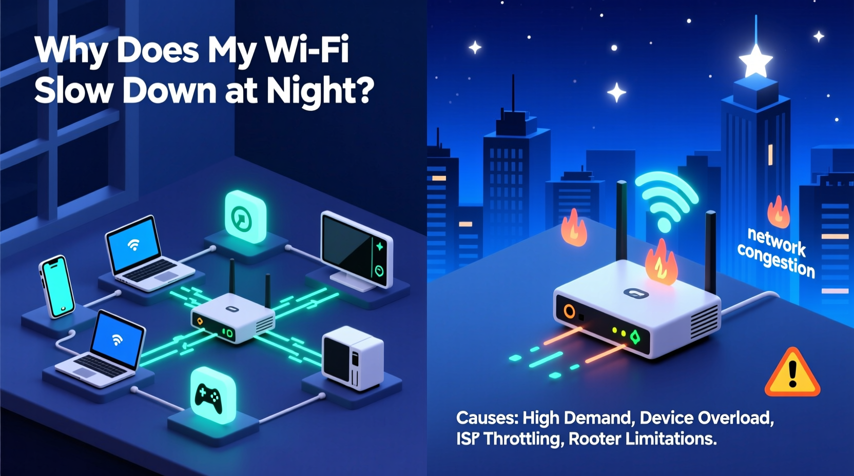 why does my wifi slow down at night peak usage or device issue