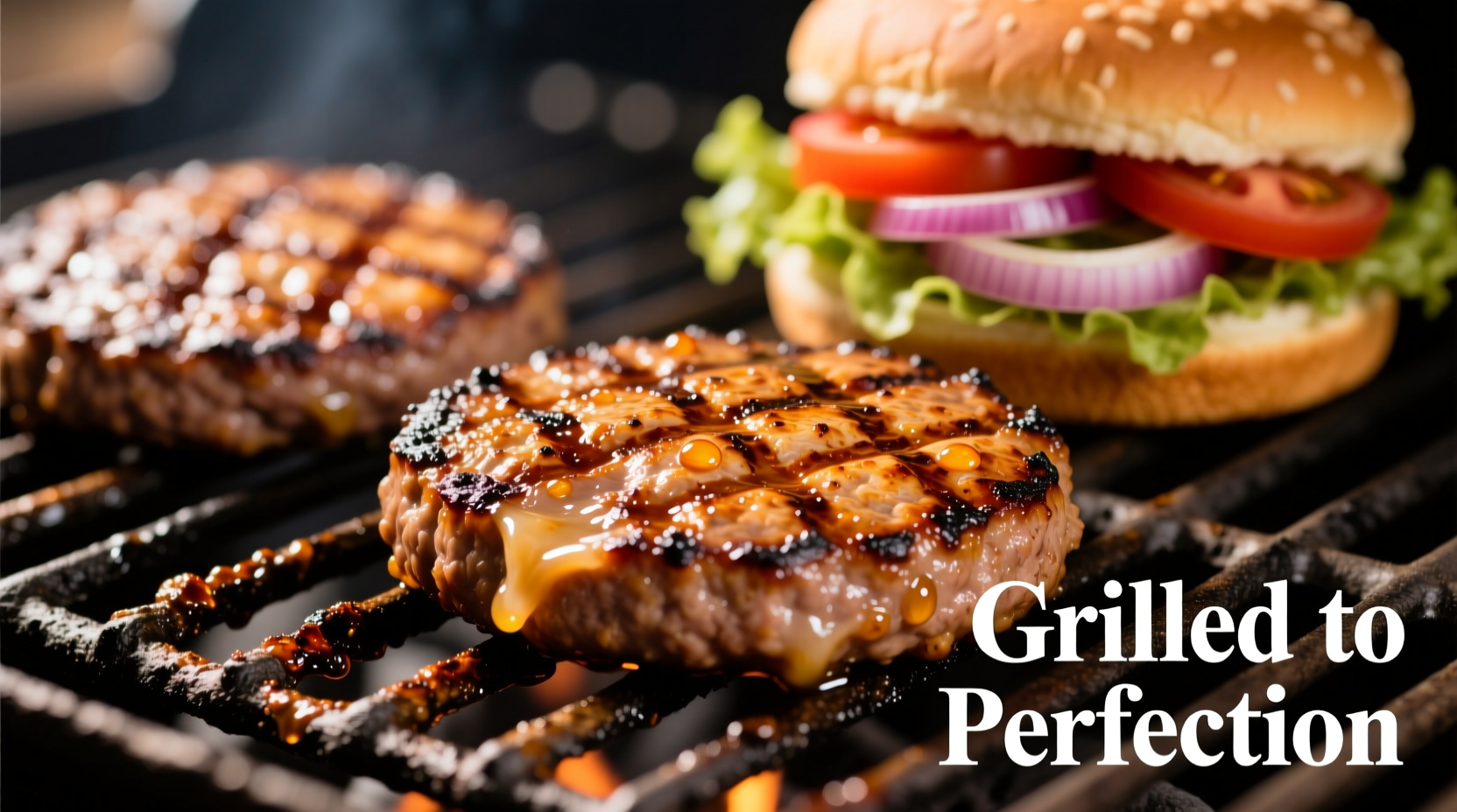 Perfectly grilled hamburger patties on gas grill