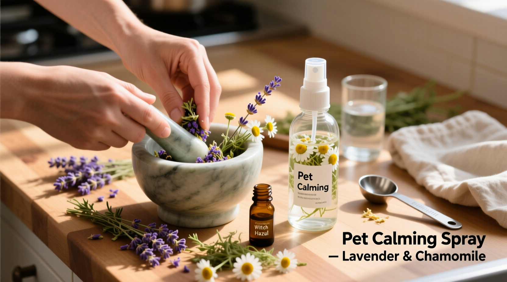 how to make a diy pet calming spray with lavender and chamomile