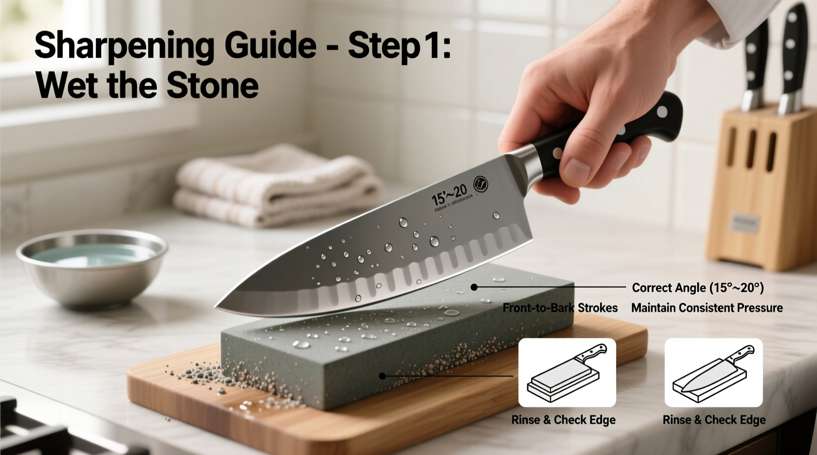 how to sharpen kitchen knives at home using a whetstone for beginners