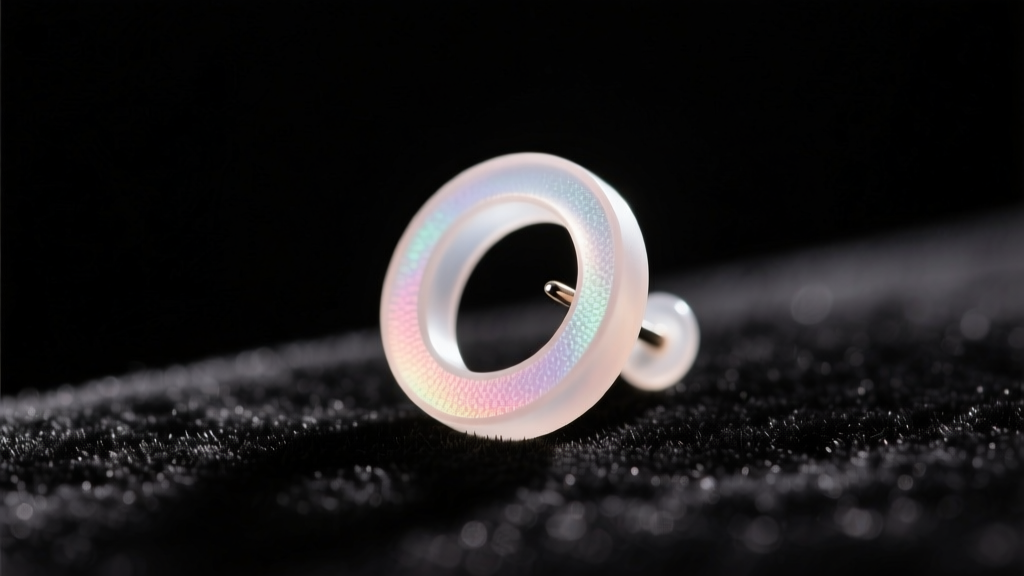 Macro shot of a translucent medical-grade silicone rubber earring back resting on black velvet under soft, warm studio lighting.
