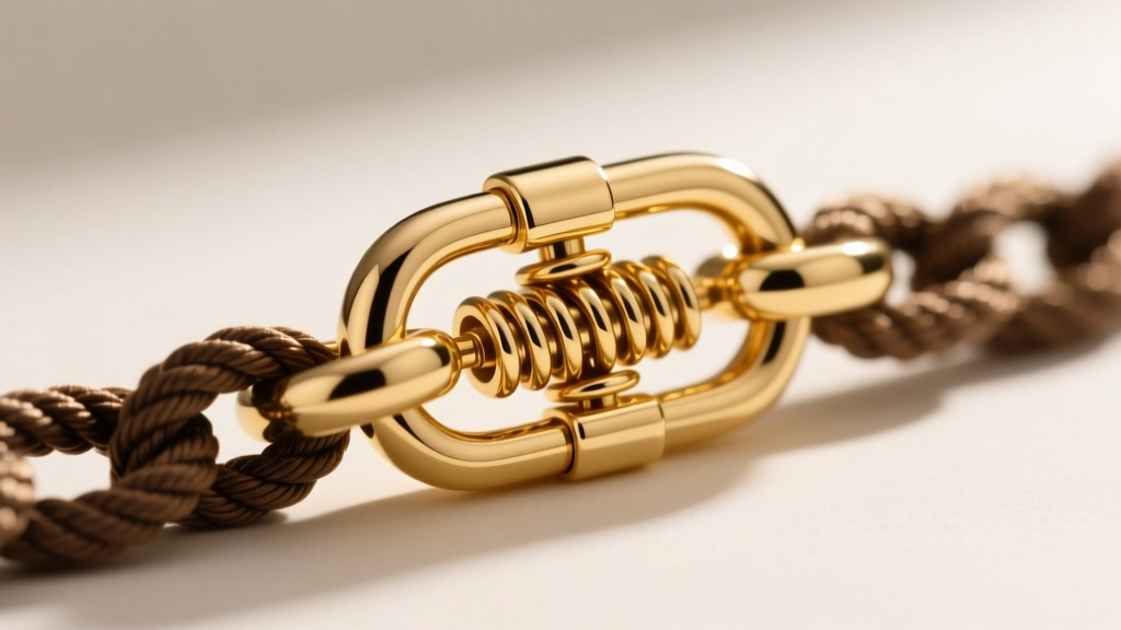 Macro shot of 14k gold lobster clasp on thick rope chain, showing the sturdy internal spring mechanism and secure grip.