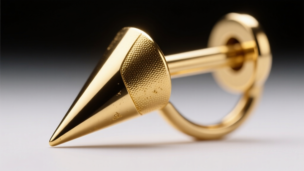 Macro photo comparing PVD gold plating to flash plating on the edge of a brass costume earring post under bright studio lighting