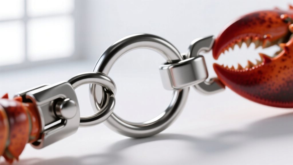 Macro shot of an 18-gauge stainless steel jump ring connecting two lobster clasps, showing the precise flush cut of the wire