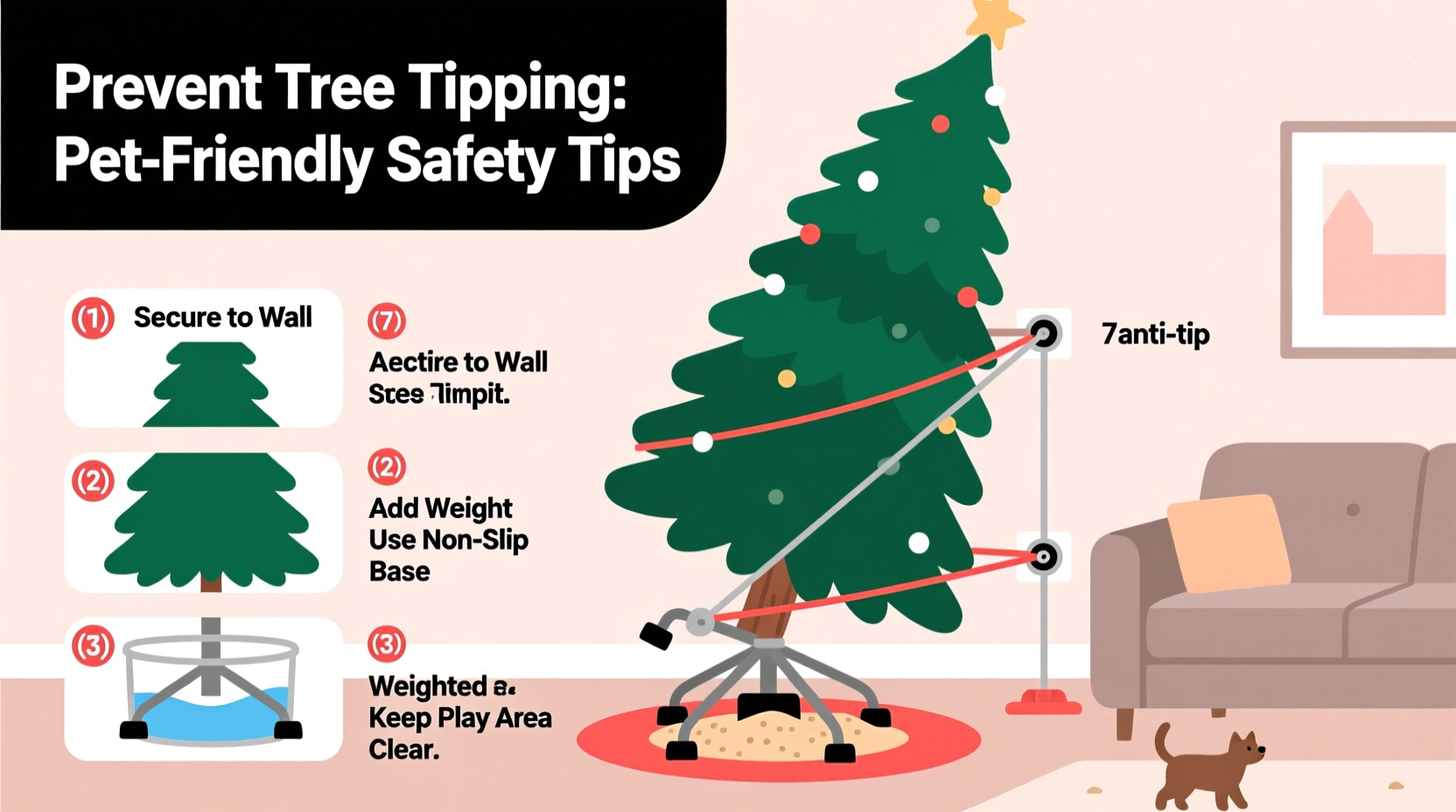 how to secure tall christmas trees to prevent tipping during pet playtime