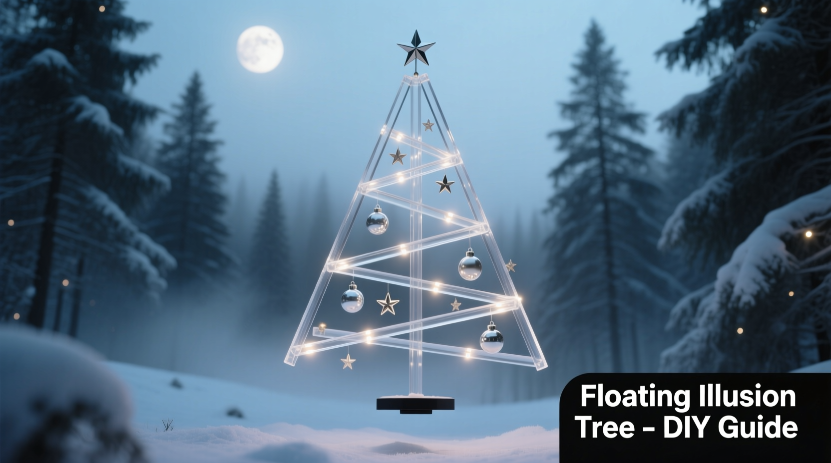how to make a floating illusion christmas tree using clear rods and minimal decor