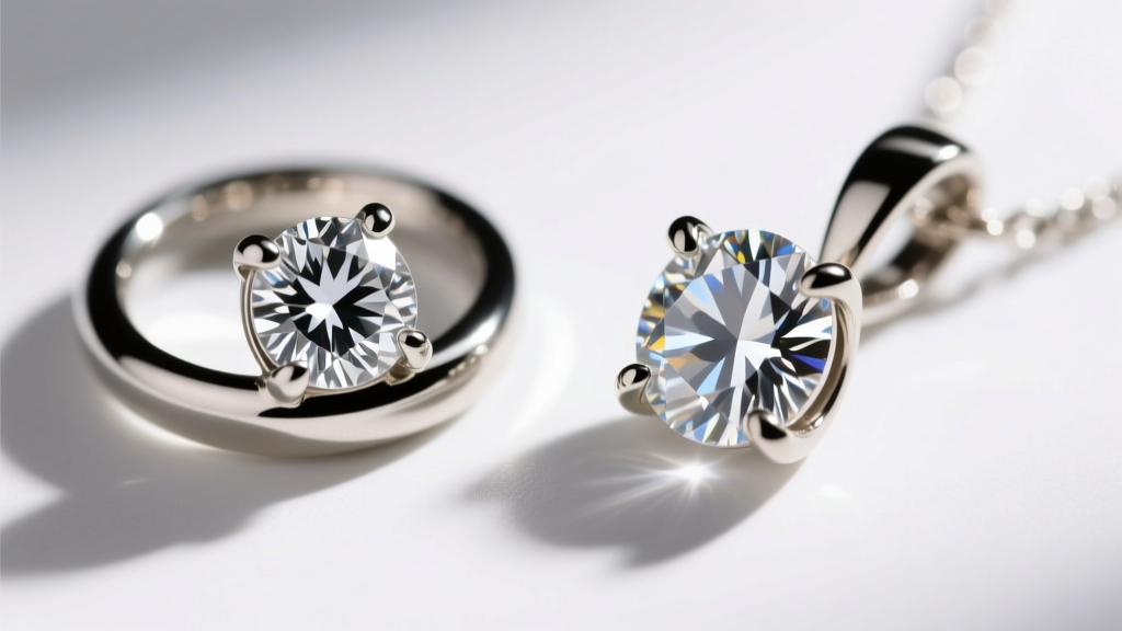 Macro shot comparing a bezel-set diamond pendant and a four-prong martini setting, highlighting light return and metal visibility.