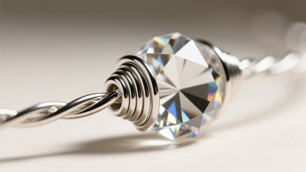 Macro view of 20-gauge sterling silver wire wrapping a crystal bead, highlighting tight loops and smooth, cleanly filed wire ends.