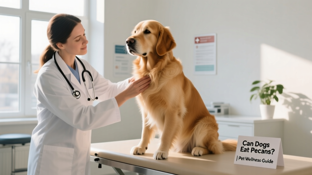 Veterinarian examining a calm, seated dog in a clinic setting