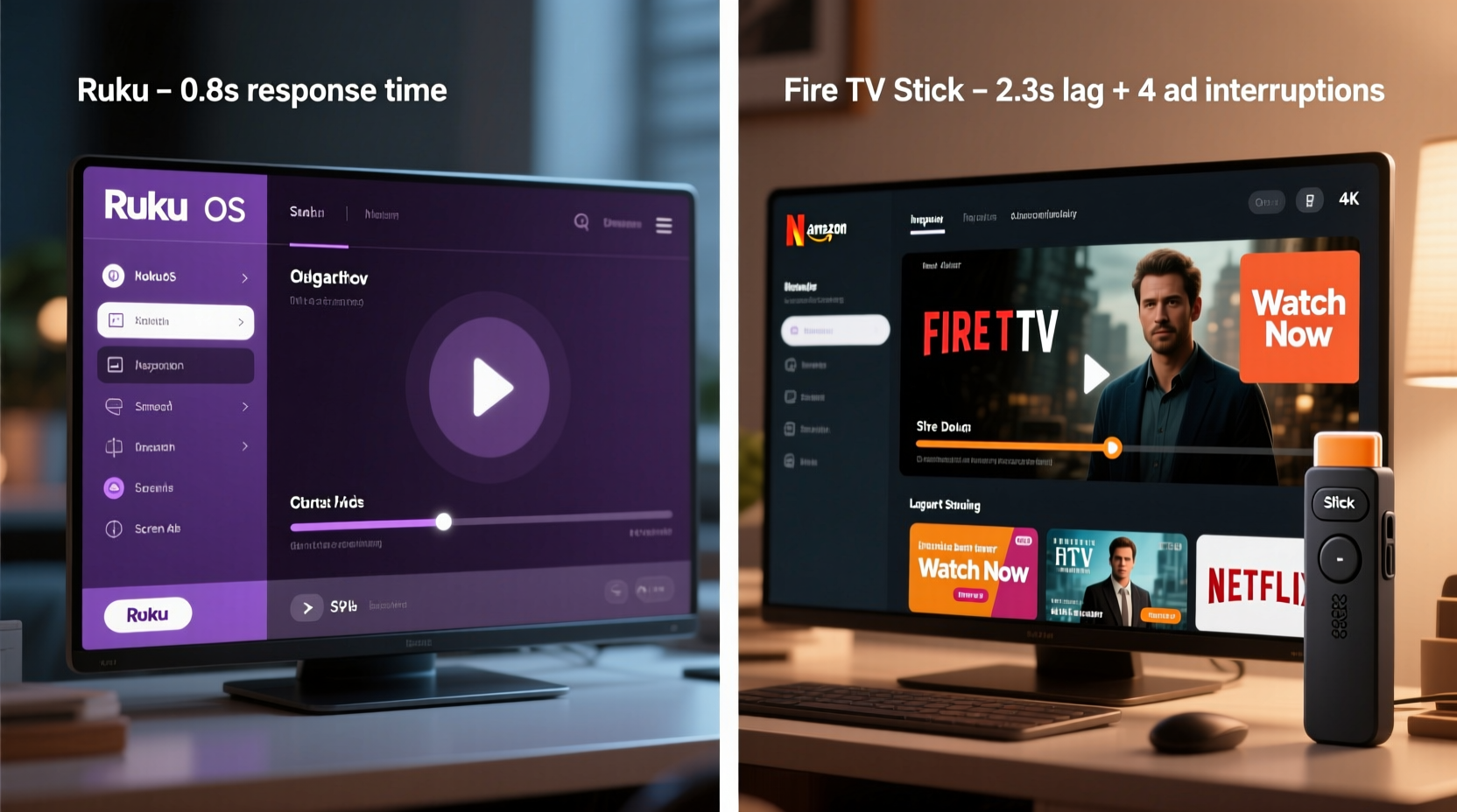 roku vs fire tv stick user interface lag and ad intrusiveness comparison