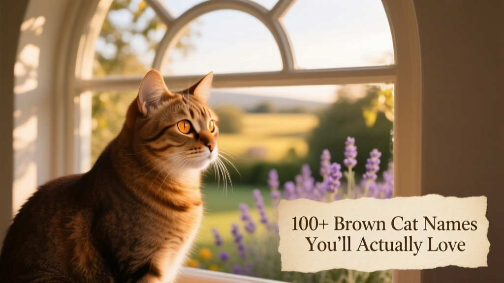 A serene adult brown cat gazing out a window, bathed in golden afternoon light