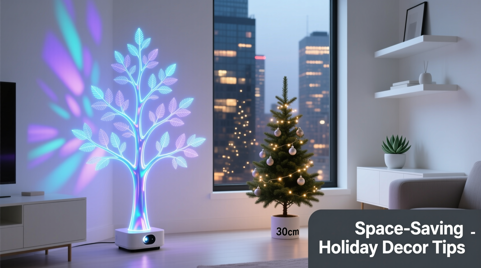 holographic projector trees vs real decorated trees space saving tips