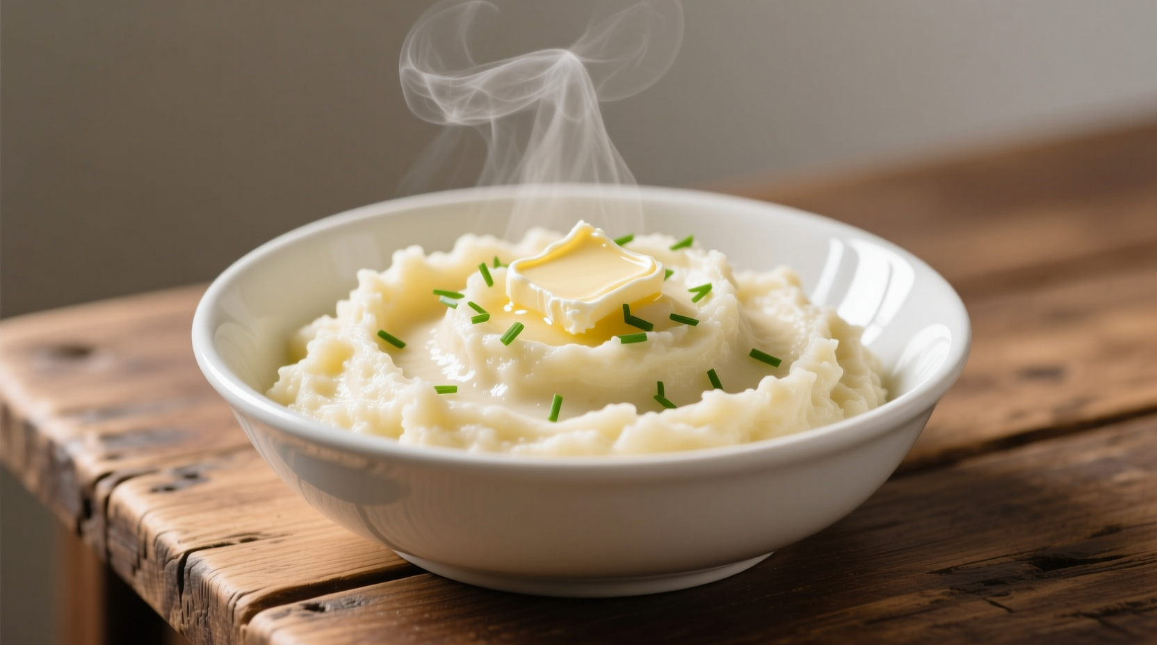 Creamy crockpot mashed potatoes in white bowl