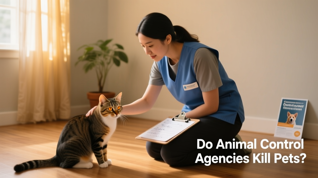 A shelter team conducting a gentle behavioral assessment with a calm, curious cat in a quiet room