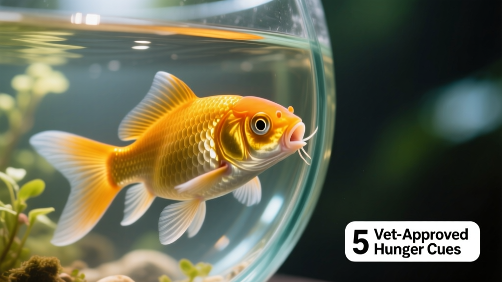 Close-up of a goldfish gently nudging the aquarium glass with its mouth, eyes alert and body oriented toward the front of the tank
