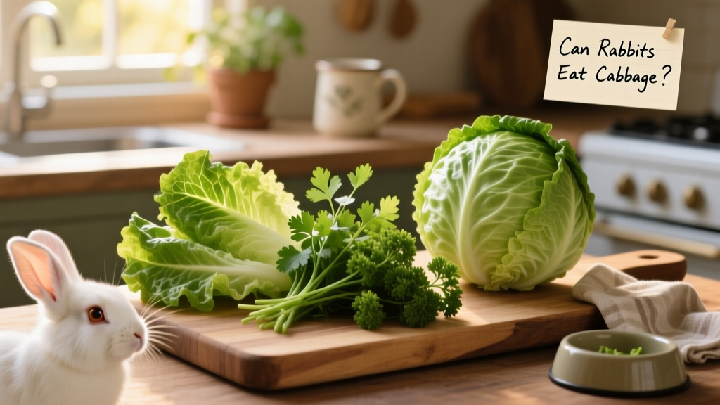 Side-by-side comparison of safe leafy greens (romaine, cilantro, parsley) and cabbage