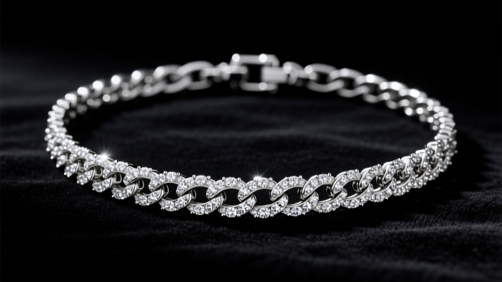 Platinum Titanic diamond necklace on dark velvet, highlighting a thick box chain and reinforced clasp under bright studio lighting.