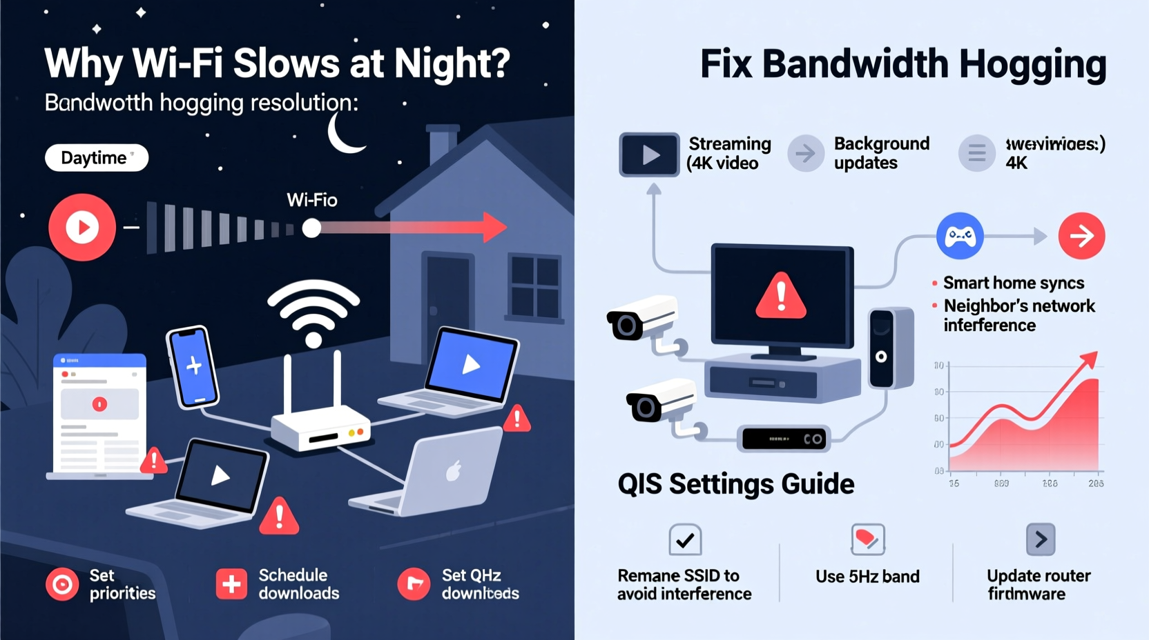 why is my wifi slow only at night and how to fix bandwidth hogging