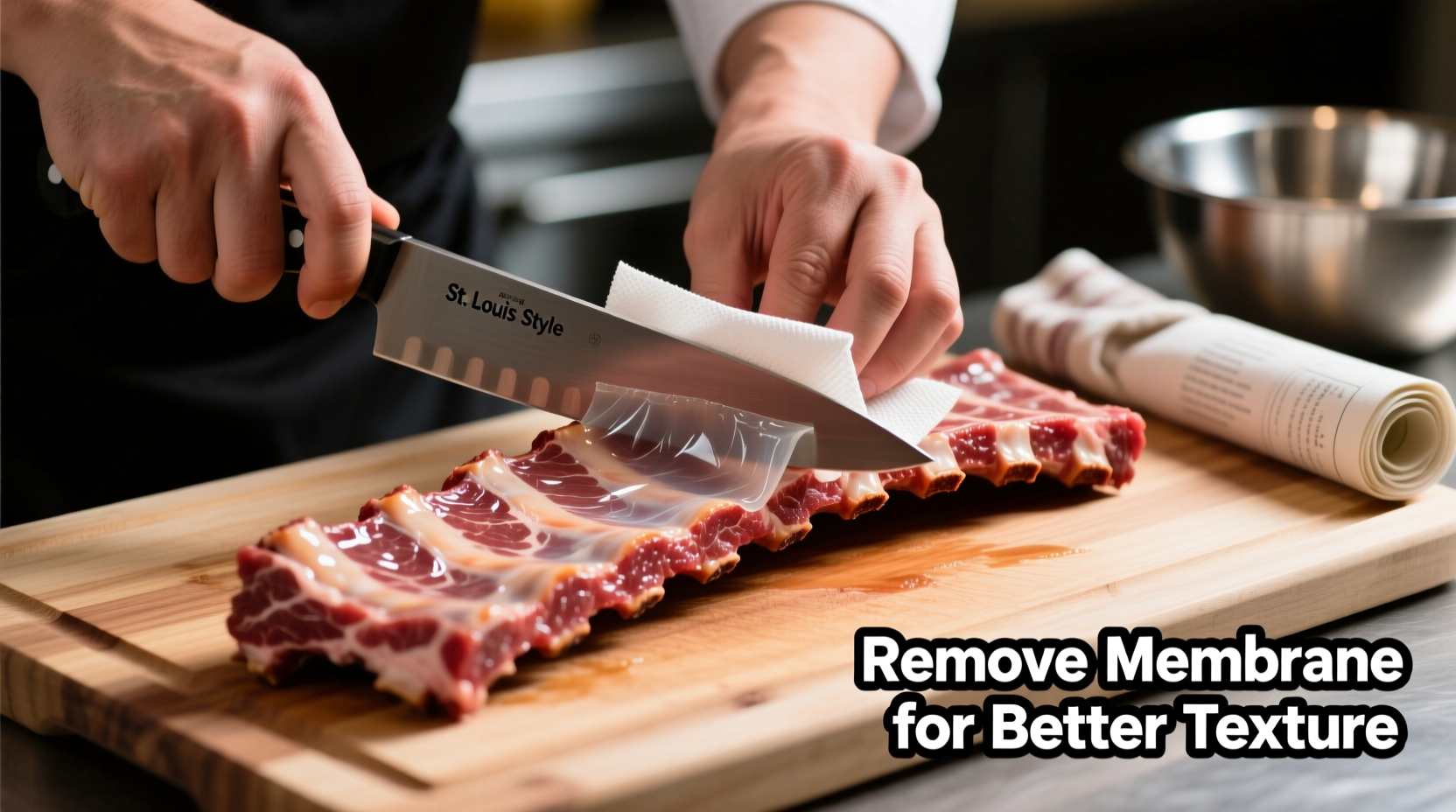 Removing membrane from St Louis ribs