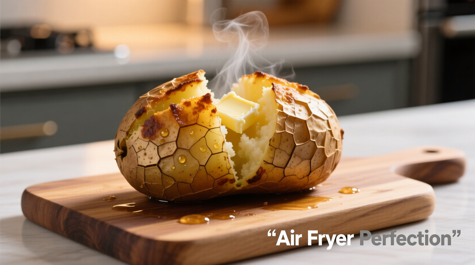 Perfectly cooked air fryer baked potato with crisp skin