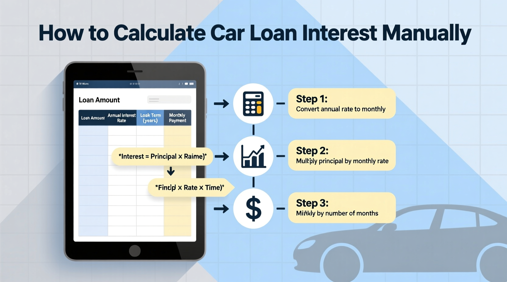 how to calculate interest on a car loan manually