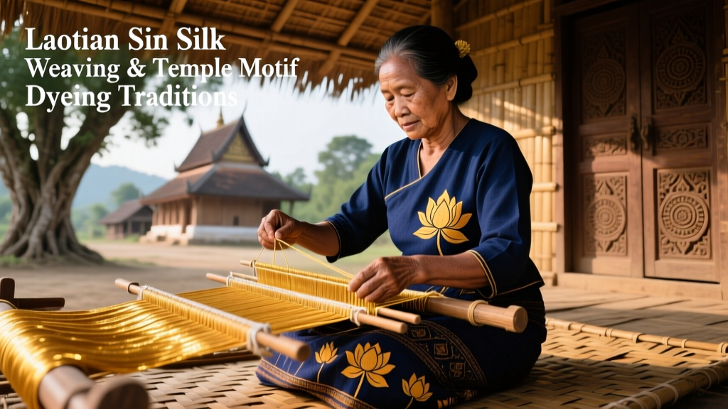 Laotian Sin Silk Weaving And Temple Motif Dyeing Traditions