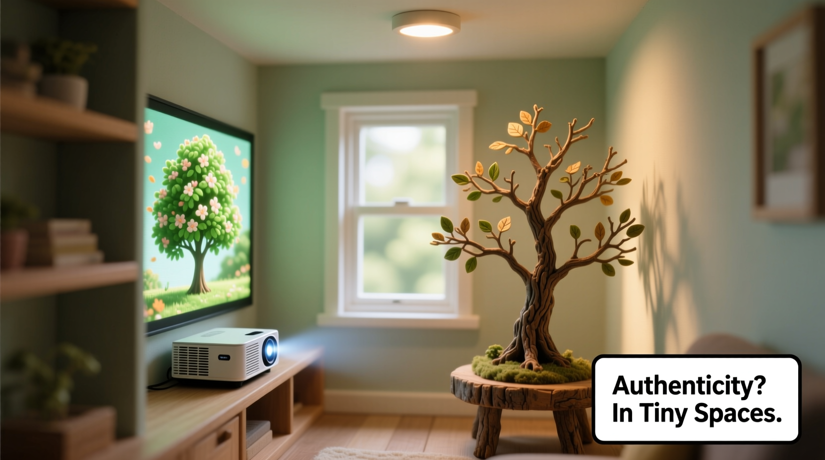 indoor projector vs physical tree for tiny spaces which feels more authentic