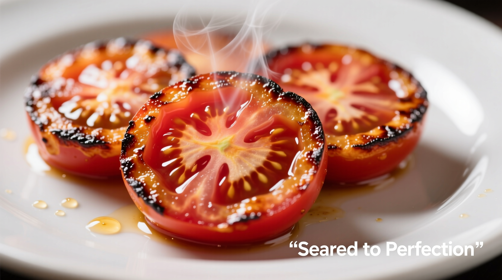 Perfectly seared tomato slices with golden crust
